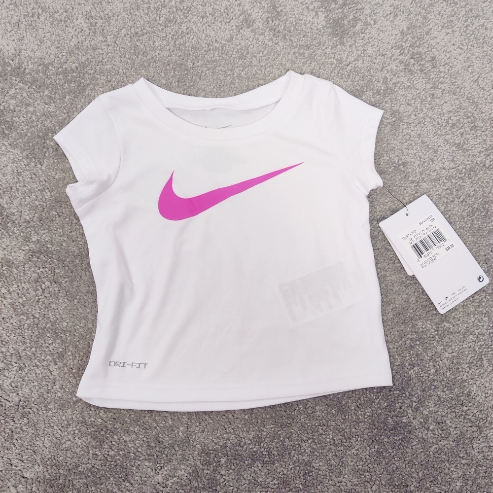 Nike Baby Girl's T-shirt in White Pink Size 12 Months NEW Athletic Activewear